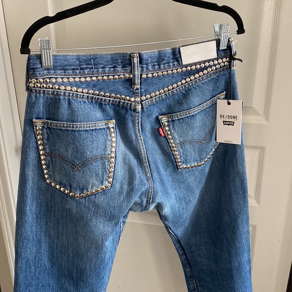 NWT RE/DONE x Levi’s Rare Studded Boyfriend Denim Jeans in Indigo Blue Size 26 - Picture 7 of 15